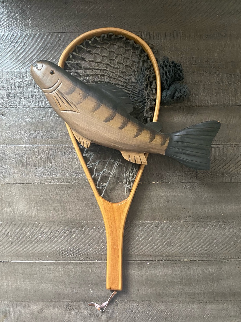 Vintage Wooden Trout Fish Net Racket - Nautical Wall Hanging Decor Man Cave Gift